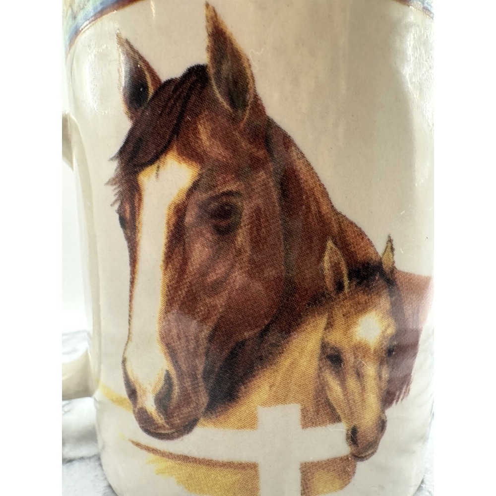 Horse Coffee Mug Cedar Valley Stables Folkcraft Stoneware Western Ranch Cup - Picture 4 of 9
